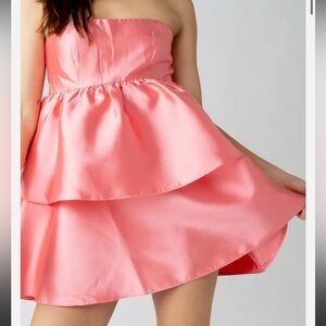 NWT Fab’rik Virginia Strapless Satin Mini Dress Pink